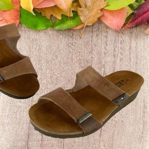 NAOT Double Strap Brown Leather Slide Sandals Women's SZ EUR 38 || US 7-7.5 WIDE